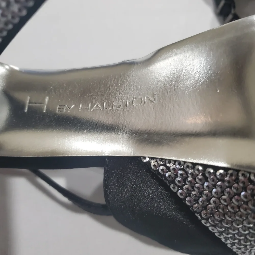 H by Halston Black Leather Rhinestone Platforms 7